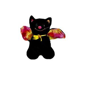HALLOWEEN Black Bat Plush with Tie Dye Wings Ears Nose, Yellow Ribbon by Dan Dee